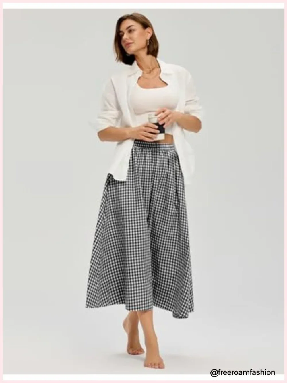 Cotton Midi Skirt A-Line Flowy Maxi with Pockets